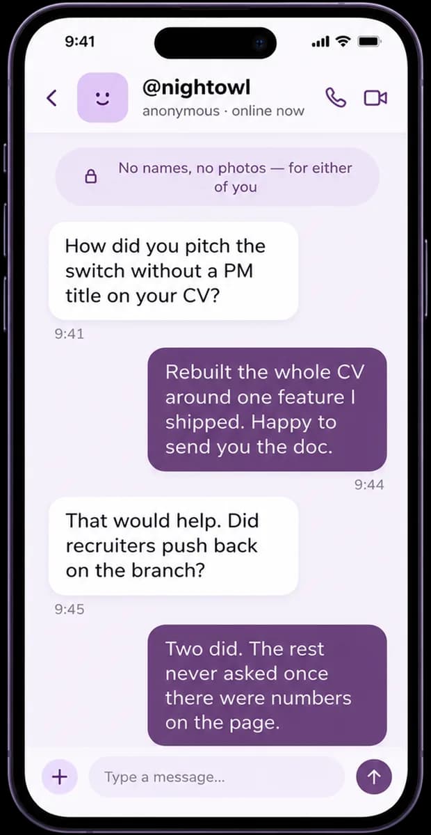 ENIP anonymous chat between a student and a senior about their CV