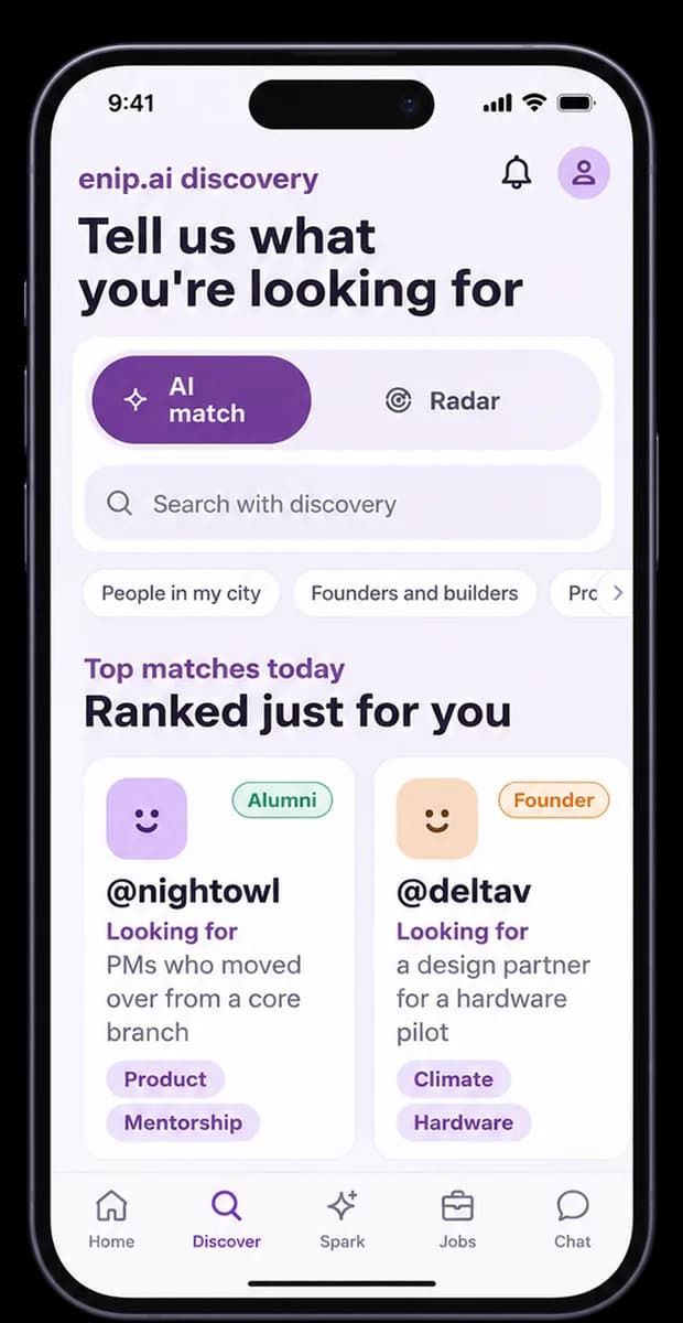 ENIP discovery screen ranking anonymous seniors by what they can help with