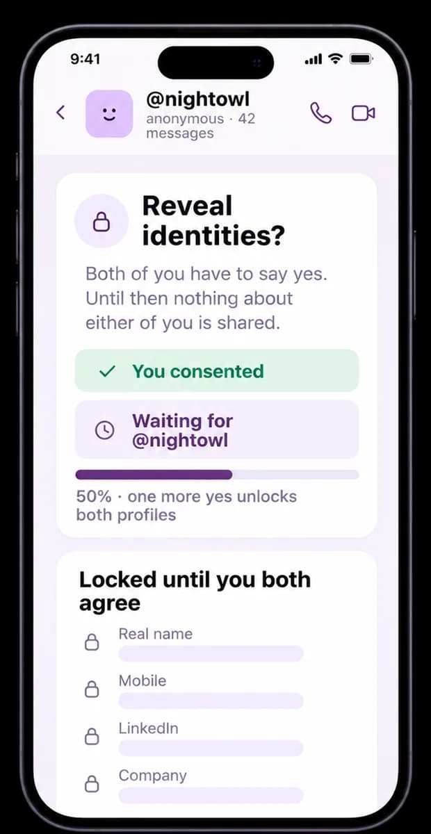 ENIP Spark screen asking both people to agree before identities are revealed