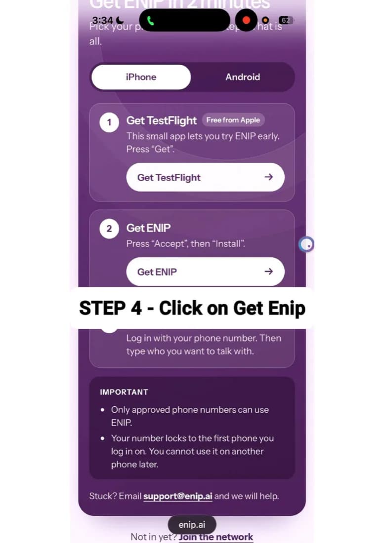Step 4: Come back and tap Get ENIP